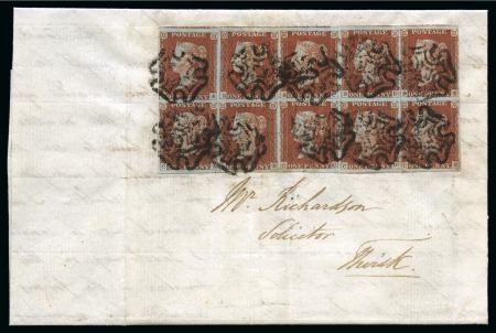 Stamp of Great Britain » The "Quercus" Collection » 1841 1d Red 1841 1d Red pl.38 CA/CE block of ten, fine to very large margins, on 1843 (Nov 11) lettersheet from Leeds to Thirsk