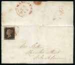 1840 1d Black pl.1a DB, fine to good margins, on 1840 (May 24) entire from Manchester to Blackburn