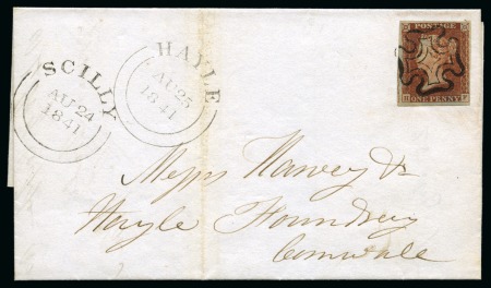 Stamp of Great Britain » The "Quercus" Collection » 1841 1d Red 1841 1d Red pl.11 HF, fine to large margins, on 1841 (Aug 24) wrapper from Scilly Isles (Cornwall)