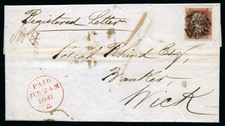 Stamp of Great Britain » The "Quercus" Collection » 1841 1d Red 1841 1d Red pl.8 FL on 1841 (Jun 24) wrapper sent registered from Edinburgh to Wick 