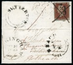 1841 1d Red OI on 1843 (May 30) lettersheet from Kirton (Lincolnshire) tied by light black Maltese Cross and pen cross, redirected