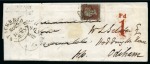 1841 1d Red pl.22 QK on 1842 (Nov 25) entire from Broughton, with Penny Post hs and redirected