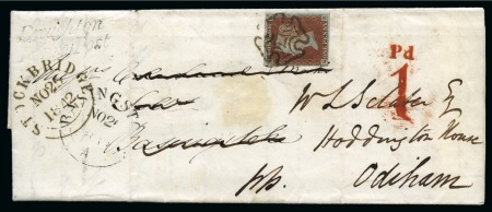 Stamp of Great Britain » 1841 1d Red 1841 1d Red pl.22 QK on 1842 (Nov 25) entire from Broughton, with Penny Post hs and redirected