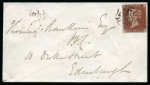 Brighton: 1841 1d Red HE on 1843 (Nov 30) envelope tied by black Brighton distinctive (special) Maltese Cross