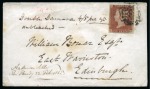 Stamp of Great Britain » 1841 1d Red 1841 1d Red QD on 1844 (Feb 21) envelope tied by black Kilmarnock distinctive (special) Maltese Cross with dot in centre