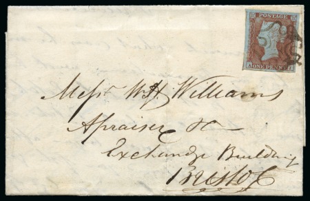 Stamp of Great Britain » 1841 1d Red 1841 1d Red pl.94 AI on 1851 (Dec 24) lettersheet from Watchet tied by watery black Maltese Cross 