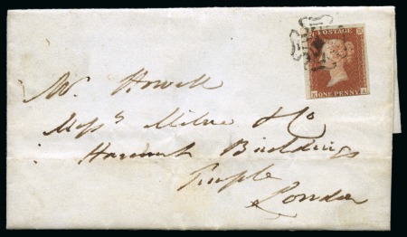 Stamp of Great Britain » The "Quercus" Collection » Distinctive Maltese Cross Cancellations Welshpool: 1841 1d Red KA on 1842 (Jun 7) entire tied by black Welshpool distinctive Maltese Cross with solid centre