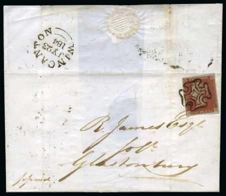 Wincanton: 1841 1d Red pl.33 PH on 1843 (Jul 23) wrapper tied by crisp strike of the Wincanton distinctive Maltese Cross 