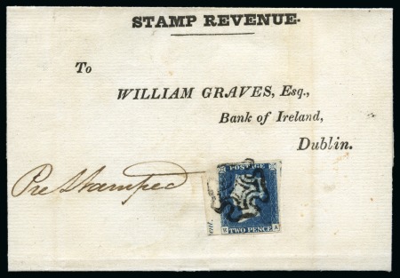 Stamp of Great Britain » The "Quercus" Collection » 1840 2d Blue 1840 2d Steel Blue pl.1 left marginal showing partial inscription "ent." on printed wrapper from Carrick-on-Shannon to Dublin (Ireland)