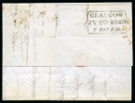 1840 2d Deep Blue pl.1 FL on 1840 (Jul 20) wrapper sent locally in Glasgow, tied by crisp red Maltese Cross,