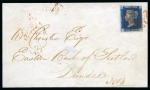 1840 2d Deep Blue pl.2 FD, fine to very large margins, on 1840 (Nov 23) wrapper (missing sideflaps) by neat red Maltese Cross