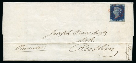 1840 2d Blue pl.1 FH on 1840 (Nov 25) entire from Denbigh to Ruthin (Wales), tied by neat ruby-red Maltese Cross