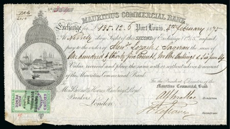 Stamp of Mauritius » Later Issues REVENUES: 1875 Mauritius Commercial Bank exchange note with 4d Bill Stamp
