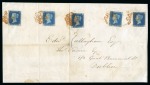 Stamp of Great Britain » The "Quercus" Collection » 1840 2d Blue 1840 2d Blue pl.1 LA, TJ, QB, TK and QC, four with four margins, front to Dublin