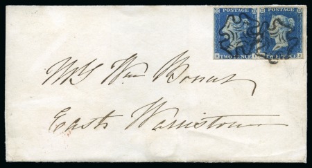 Stamp of Great Britain » The "Quercus" Collection » 1840 2d Blue 1840 2d Blue pl.1 RI-RJ pair on 1841 (Jul 31) wrapper sent locally in Edinburgh tied by neat black Scottish Maltese Crosses