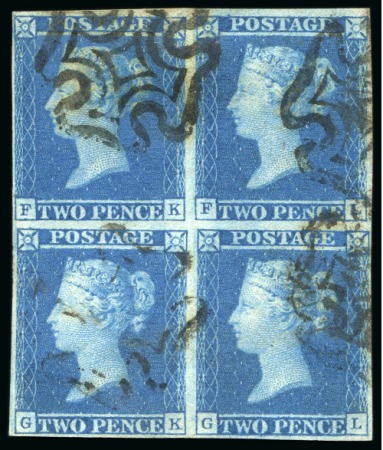 1841 2d Blue pl.3 FK/GL block of four, fine to large