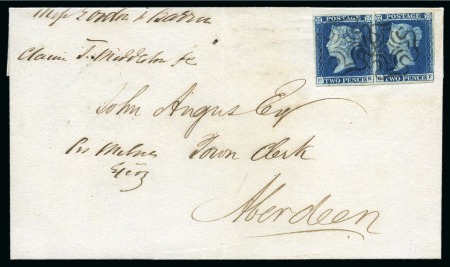Stamp of Great Britain » The "Quercus" Collection » 1841 2d Blue 1841 2d Blue CE-CF pair, fine to large margins, on 1842 (Aug 18) wrapper from Edinburgh cancelled by crisp black Maltese Crosses