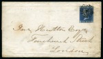 1841 2d Blue pl.3 HA on 1843 (Dec 27) wrapper tied by black distinctive Leeds Maltese Cross with solid centre