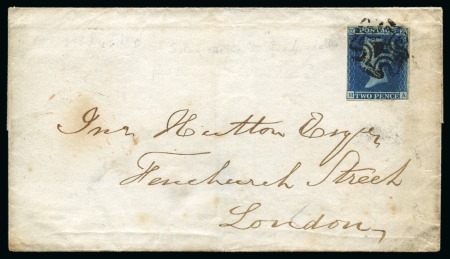 Stamp of Great Britain » 1841 2d Blue 1841 2d Blue pl.3 HA on 1843 (Dec 27) wrapper tied by black distinctive Leeds Maltese Cross with solid centre