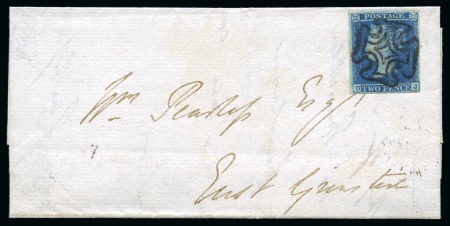 Stamp of Great Britain » The "Quercus" Collection » 1841 2d Blue 1841 2d Blue pl.3 DJ on 1843 (Apr 10) lettersheet from Lewes cancelled by crisp and complete black Maltese Cross