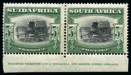 Stamp of South Africa » Union & Republic of South Africa 1927-30 2d to 10s mint hr se-tenant lower marginal pairs with Bradbury Wilkinson printer's imprint