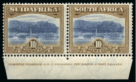 Stamp of South Africa » Union & Republic of South Africa 1927 10s Group on 2 exhibit pages with mint imprint pairs (both perfs)