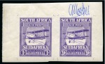 1925 Airmail issue set of four proofs in violet on gummed paper without watermark in two pairs