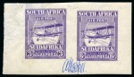 1925 Airmail issue set of four proofs in violet on gummed paper without watermark in two pairs