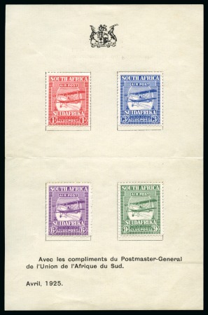 Stamp of South Africa » Union & Republic of South Africa 1925 Airmail issue set of four hinged official souvenir presentation sheet
