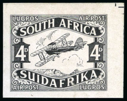 Stamp of South Africa » Union & Republic of South Africa 1929 Airmail issue specialised study on 10 pages, with six 1s imperf. colour trials, 4d & 1s plate proofs, etc.