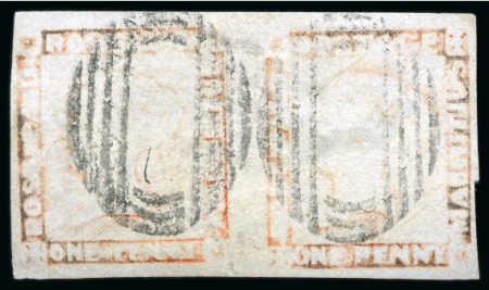 Stamp of Mauritius » 1848-59 Post Paid Issue » Latest Impressions (SG 23-25) 1848-59 Latest Impression 1d red-brown on greyish horizontal pair, fine to large margins, used
