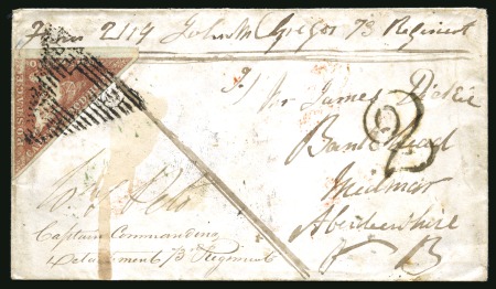 Stamp of South Africa » Cape of Good Hope 1853 1d Brick-Red on slightly blued paper on 1855 (Apr 14) envelope paying soldier's concessionary rate