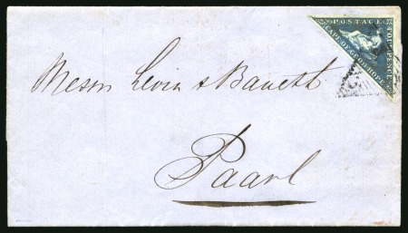 Stamp of South Africa » Cape of Good Hope 1853 4d Deep Blue on blued paper, very good margins, tied to 1864 (Jan 10) lettersheet from Lady-Smith to Paarl