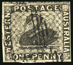 Stamp of Australia » Western Australia 1854-66 1d black, a used and well margined example, used