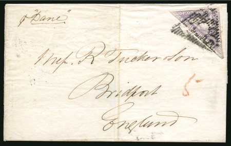 1855-63 6d Deep Rose-Lilac on white paper, fine to very good margins, tied to 1859 (Feb 19) wrapper from Cape Town to England