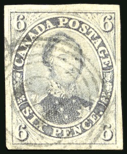 Stamp of Canada 1852-57 6d slate-violet, lightly cancelled 