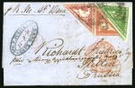 Stamp of South Africa » Cape of Good Hope 1855-63 1s Deep Dark Green, 1d brick-red and 1d rose-red, on 1860 (Oct 22) wrapper from Cape Town to Stettin, Prussia