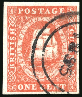 Stamp of British Guiana 1853-59 1c vermilion, original printing, used