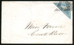 Stamp of South Africa » Cape of Good Hope 1861 Woodblock 4d pale grey-blue, just touched at foot, tied to envelope by triangular cancel