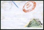 Stamp of South Africa » Cape of Good Hope 1861 Woodblock 4d pale milky blue, fine margins on two side and very large on the other, tied to piece by barred triangle