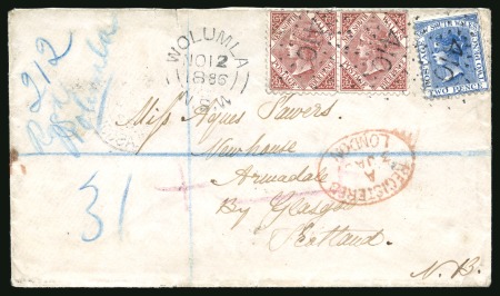 Stamp of Australia » New South Wales 1886 (Nov 12) Registered envelope to Glasgow, bearing 1882-97 2d Prussian blue and 4d red-brown pair