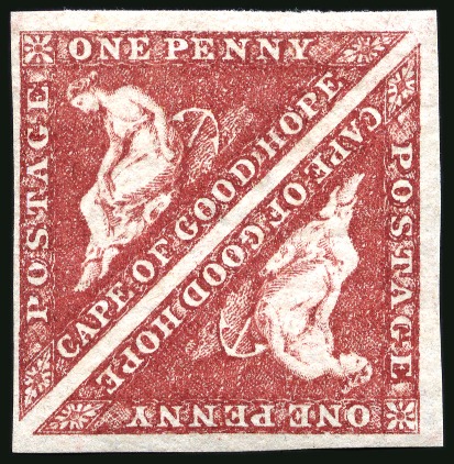Stamp of South Africa » Cape of Good Hope 1863-64 1d Deep Carmine Red mint og pair, fine to very good margins