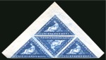 1863-64 4d Deep Blue mint og triangular block of four from the corner of the sheet