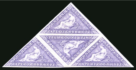 Stamp of South Africa » Cape of Good Hope 1863-64 6d Bright Mauve mint og triangular block of four
