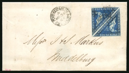 Stamp of South Africa » Cape of Good Hope 1855-63 4d Deep Blue pair, fine to good margins, on 1865 (Mar 31) wrapper from Port Elizabeth to Madelburg