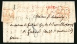 Stamp of Ireland 1825 (Nov 25) Wrapper from Belfast to France, with Belfast despatch cds and "P. PAID" hs