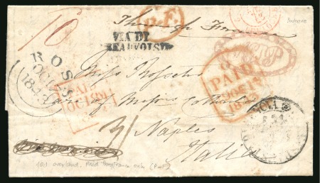 Stamp of Ireland 1843 (Oct 17) Stampless entire (cross-written) from Ross to Italy, sent via Dublin, London and France, Genova and finally Napoli
