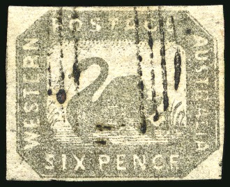 Stamp of Australia » Western Australia 1857-59 6d Grey-Black, light barred oval cancel