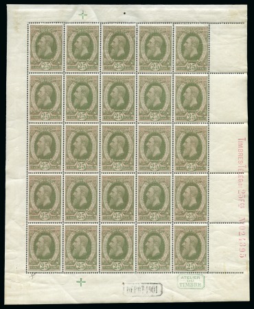 Stamp of Belgium » Télégraphes 1889 Léopold II, 25F réséda foncé en feuillet de 25 exemplaires