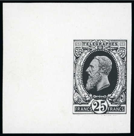 Stamp of Belgium » Télégraphes 1889 Léopold II, 25F noir en épreuve du coin sur papier blanc glacé